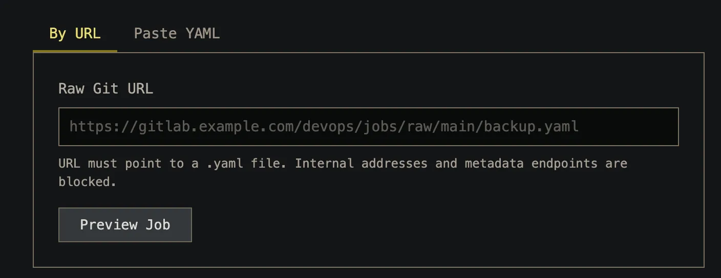 YAML URL submission accepted by the scheduler