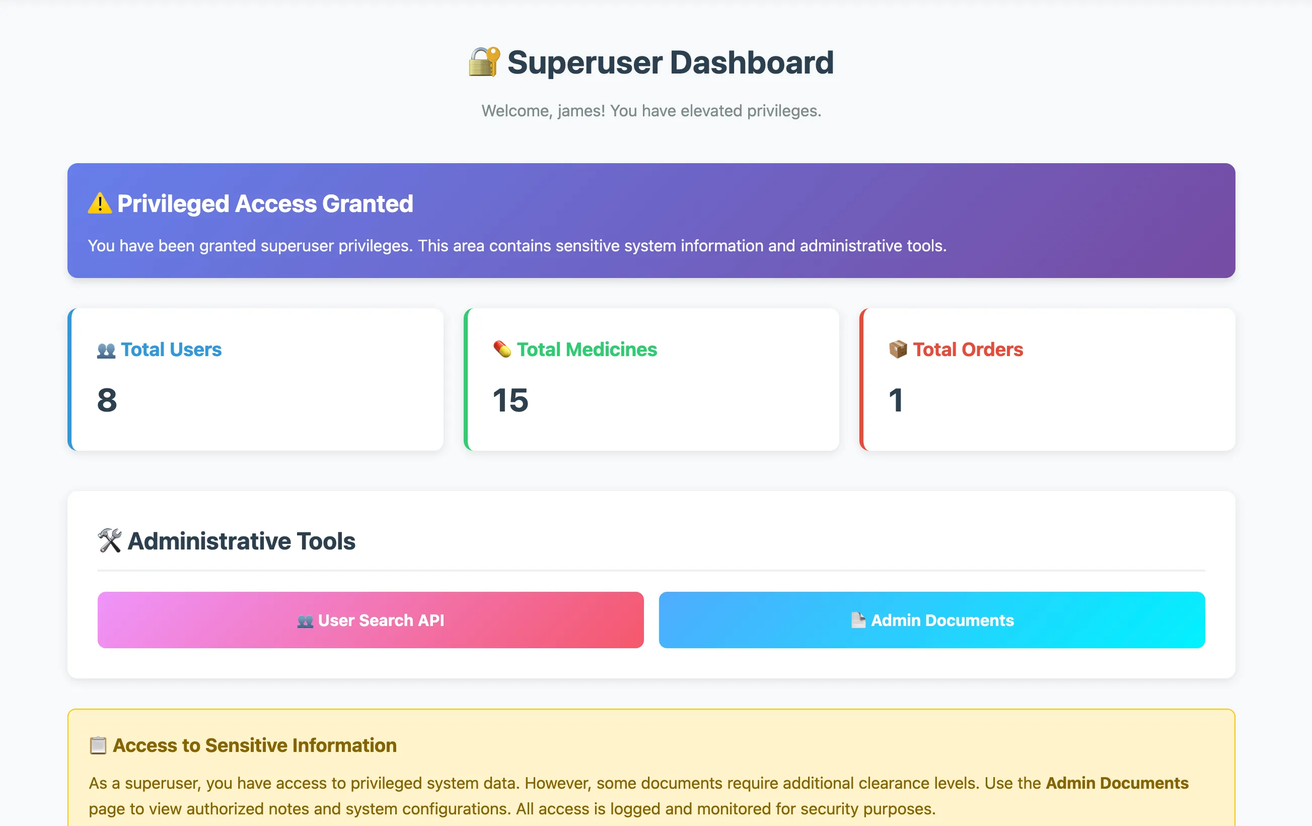 Superuser dashboard after the Q-object bypass