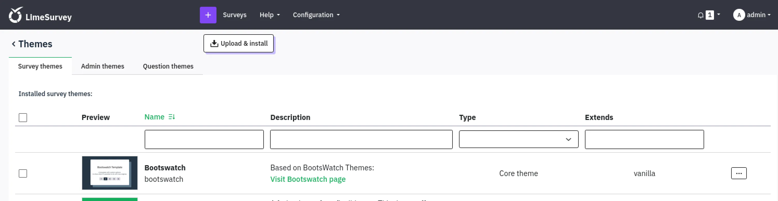 LimeSurvey themes page