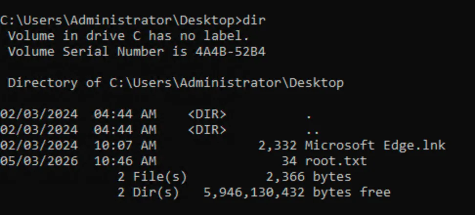 Administrator desktop with root.txt